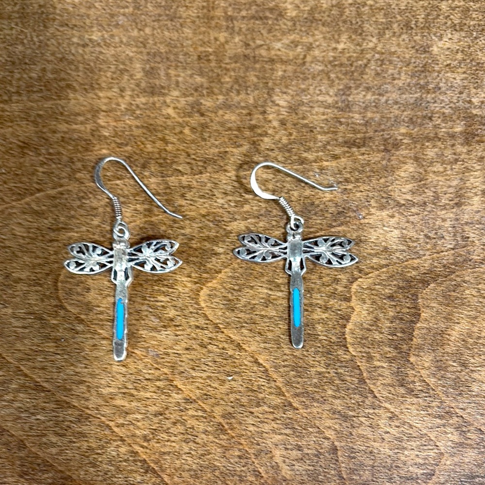 Silver Dragonfly Earrings with Turquoise